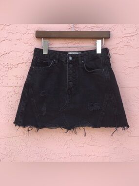 Free People We The Free Black Distressed Denim Micro Mini Skirt Size Small